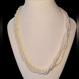 14KT Gold Old Stock Multi-Strand Rice Pearl Necklace With Tags